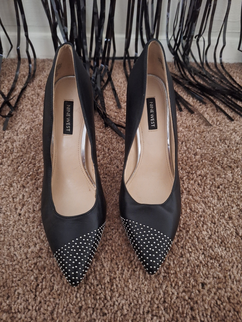 Nine West Black Pointed Toe Studded Pumps